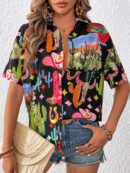 Camisa suelta estampada con manga corta para verano