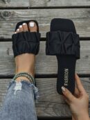 Pantuflas planas con frunces para mujer de talla grande