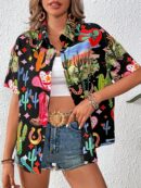 Camisa suelta estampada con manga corta para verano