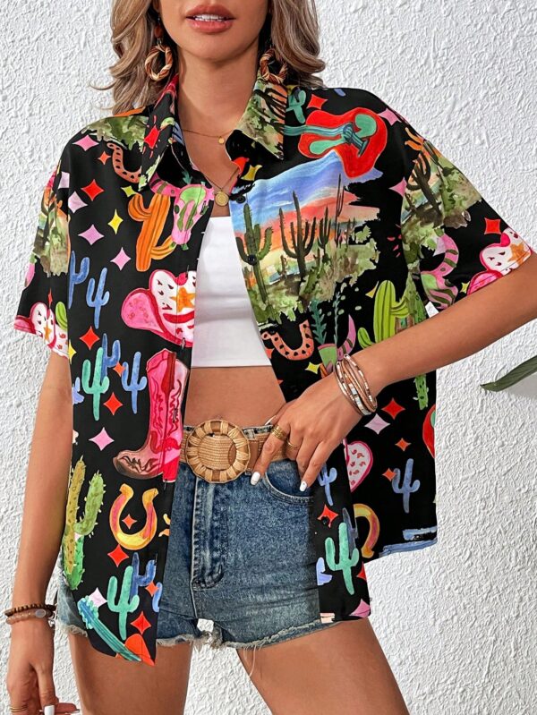 Camisa suelta estampada con manga corta para verano - Image 9