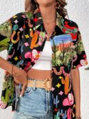 Camisa suelta estampada con manga corta para verano