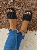 Pantuflas planas con frunces para mujer de talla grande