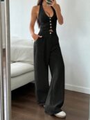 Conjunto de 2 piezas: Chaleco con lazo y pantalón recto casual