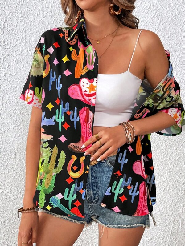 Camisa suelta estampada con manga corta para verano - Image 11