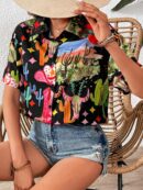 Camisa suelta estampada con manga corta para verano