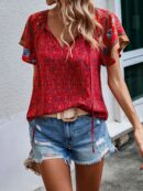 Blusa Boho con Estampado Floral y Mangas Mariposa