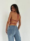 Top Halter con Detalles Fruncidos y Tirantes Ajustables