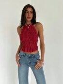 Top Halter con Detalles Fruncidos y Tirantes Ajustables