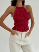 Top Halter con Detalles Fruncidos y Tirantes Ajustables