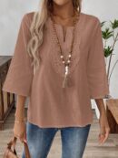 Blusa de Manga 3/4 con Encaje y Flecos