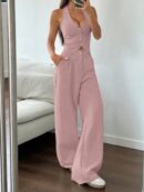 Conjunto de 2 piezas: Chaleco con lazo y pantalón recto casual