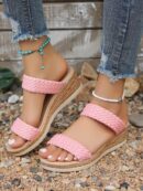 Sandalias de cuña para mujer con plataforma impermeable y correa en el tobillo