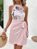 Vestido Estampado Floral con Cuello Halter y Atado