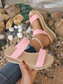 Sandalias de cuña para mujer con plataforma impermeable y correa en el tobillo