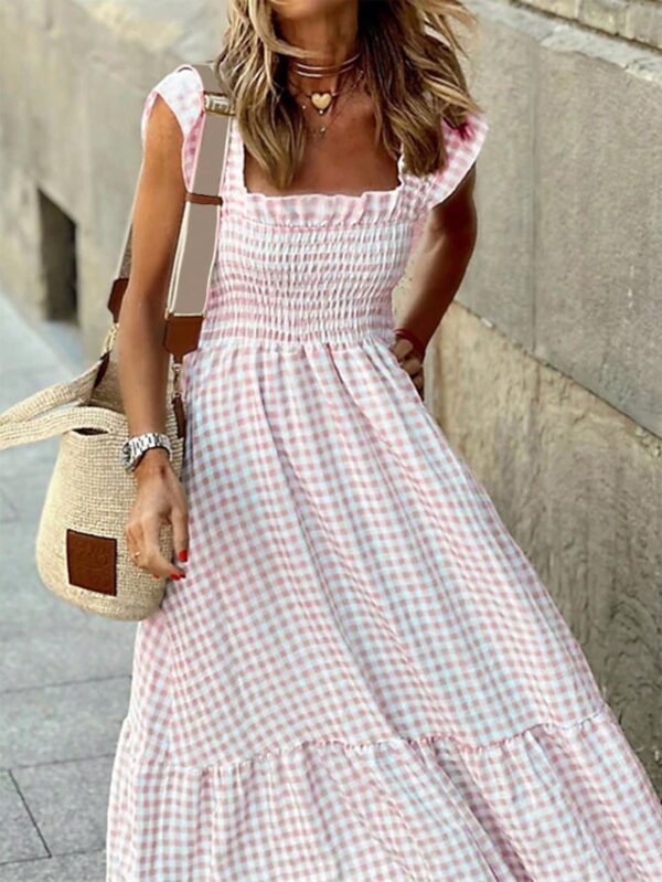 Vestido largo de verano con volados y estampado vichy - Image 14