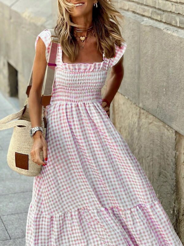 Vestido largo de verano con volados y estampado vichy - Image 15