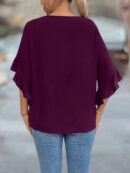 Blusa Plus Size con Cuello Calado y Mangas Voladas