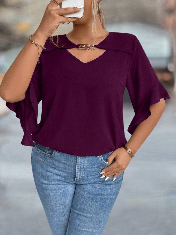 Blusa Plus Size con Cuello Calado y Mangas Voladas - Image 15