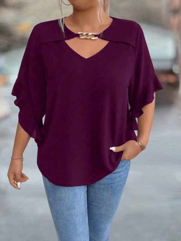 Blusa Plus Size con Cuello Calado y Mangas Voladas - Image 17